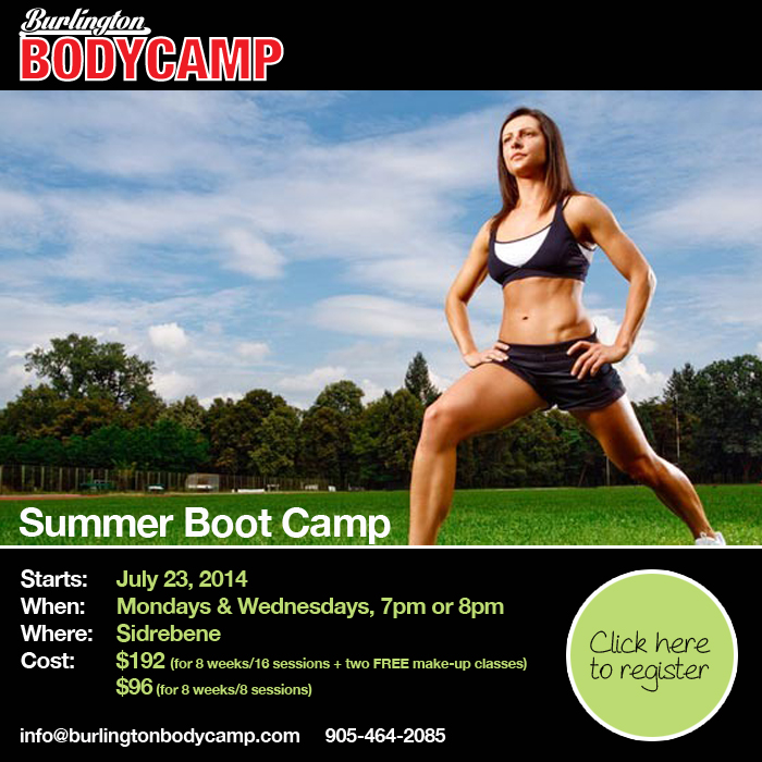 Register online for Burlington Body Camp starting July 23, 2014.